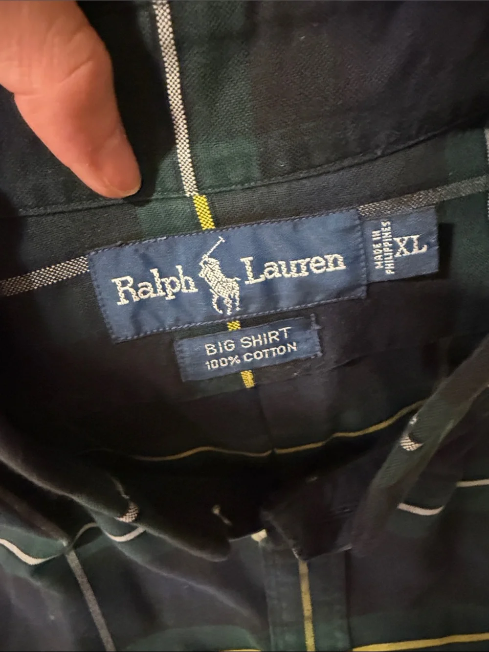 Polo Ralph Lauren Men’s XL Navy Green Plaid Button Down Cotton Shirt Classic Fit